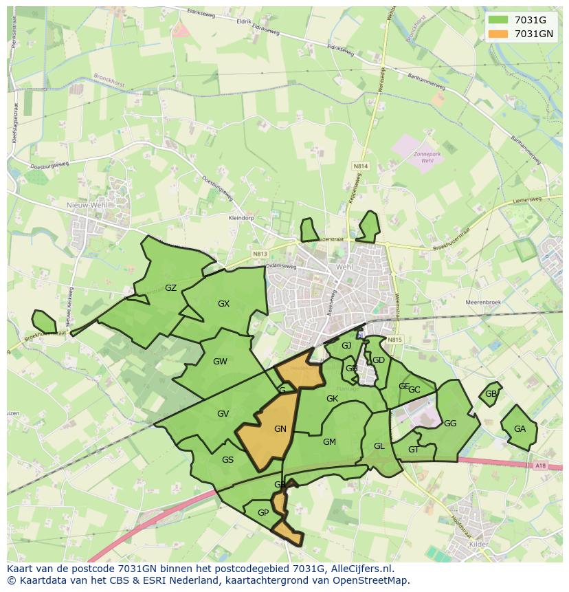 Afbeelding van het postcodegebied 7031 GN op de kaart.