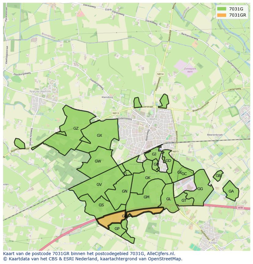Afbeelding van het postcodegebied 7031 GR op de kaart.