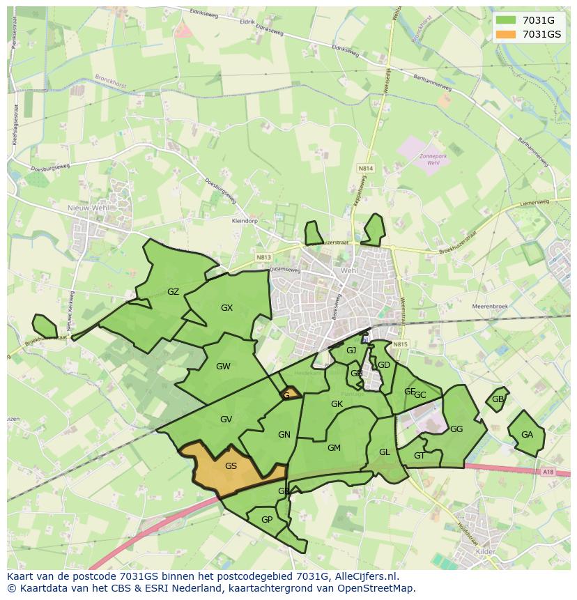 Afbeelding van het postcodegebied 7031 GS op de kaart.