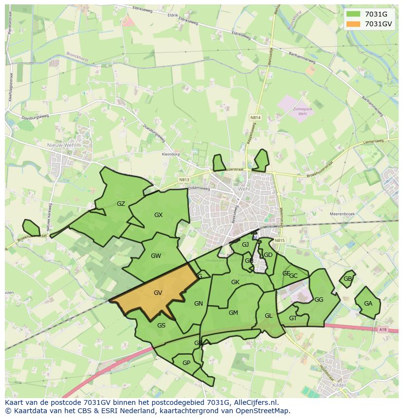 Afbeelding van het postcodegebied 7031 GV op de kaart.