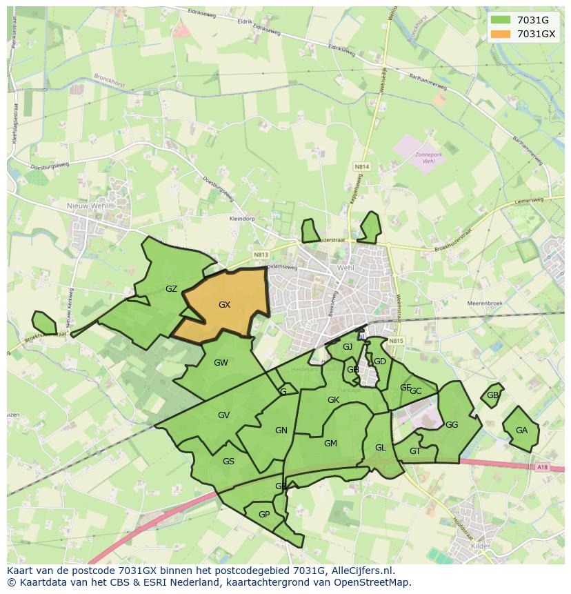 Afbeelding van het postcodegebied 7031 GX op de kaart.