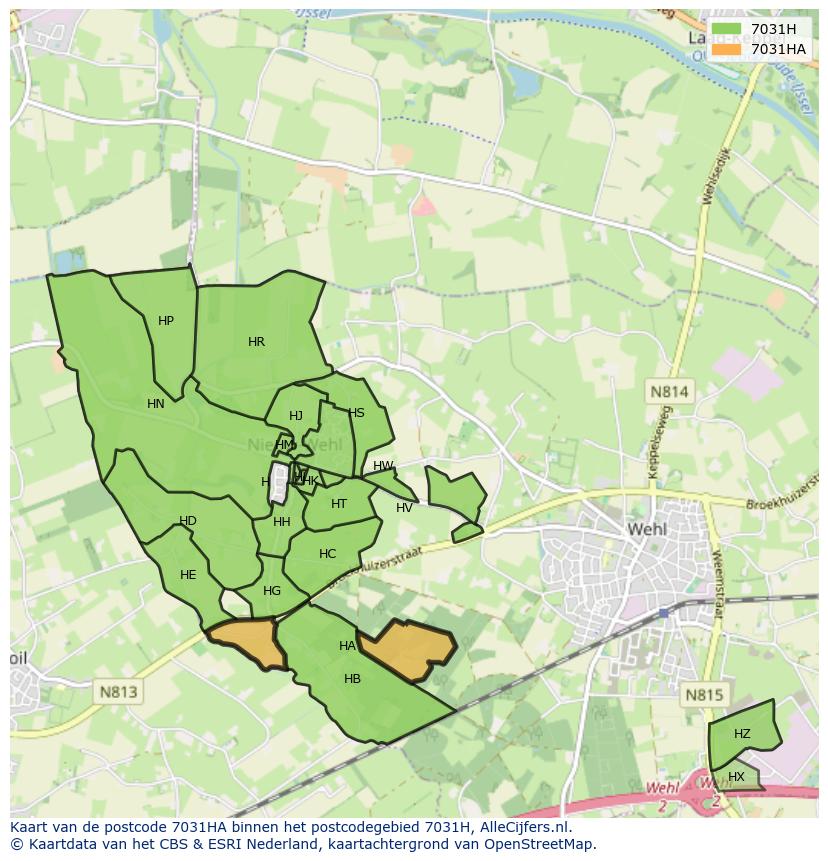 Afbeelding van het postcodegebied 7031 HA op de kaart.