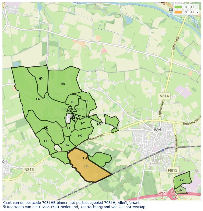 Afbeelding van het postcodegebied 7031 HB op de kaart.