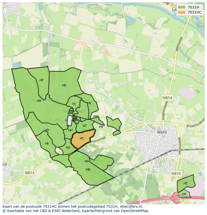 Afbeelding van het postcodegebied 7031 HC op de kaart.