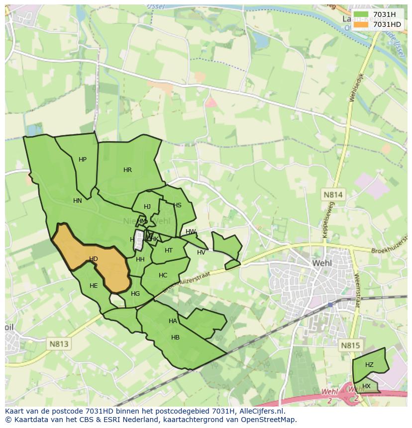 Afbeelding van het postcodegebied 7031 HD op de kaart.