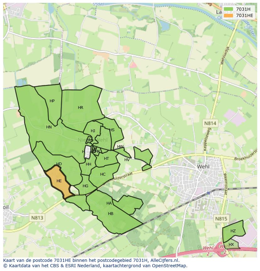 Afbeelding van het postcodegebied 7031 HE op de kaart.