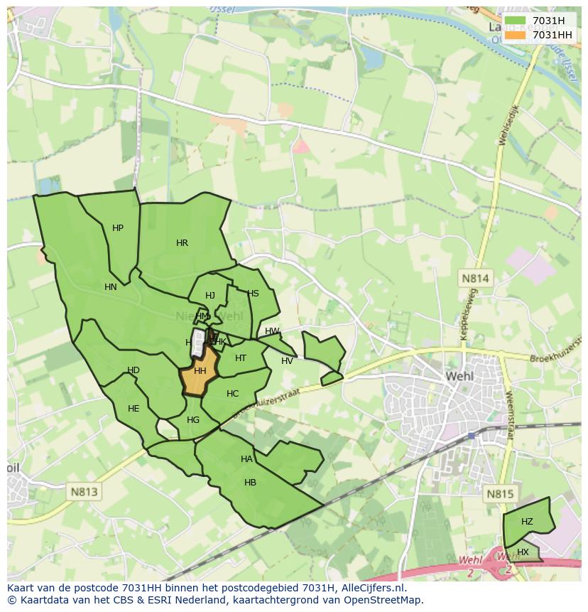 Afbeelding van het postcodegebied 7031 HH op de kaart.