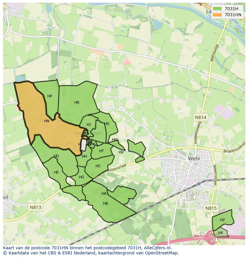 Afbeelding van het postcodegebied 7031 HN op de kaart.