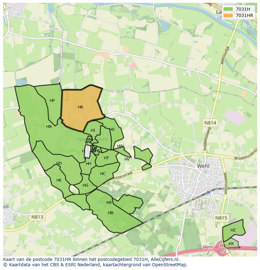 Afbeelding van het postcodegebied 7031 HR op de kaart.