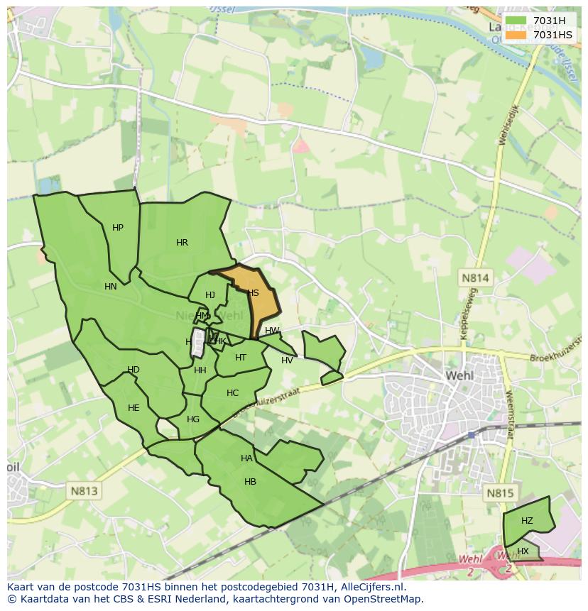 Afbeelding van het postcodegebied 7031 HS op de kaart.