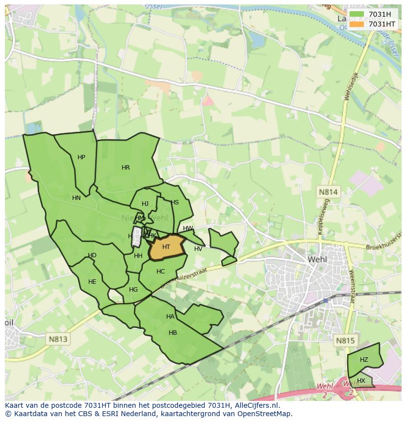 Afbeelding van het postcodegebied 7031 HT op de kaart.