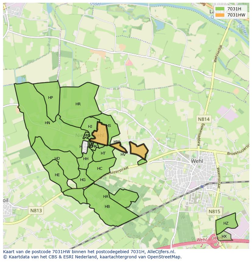 Afbeelding van het postcodegebied 7031 HW op de kaart.