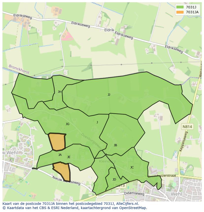 Afbeelding van het postcodegebied 7031 JA op de kaart.