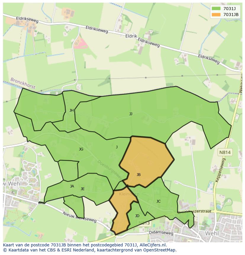 Afbeelding van het postcodegebied 7031 JB op de kaart.