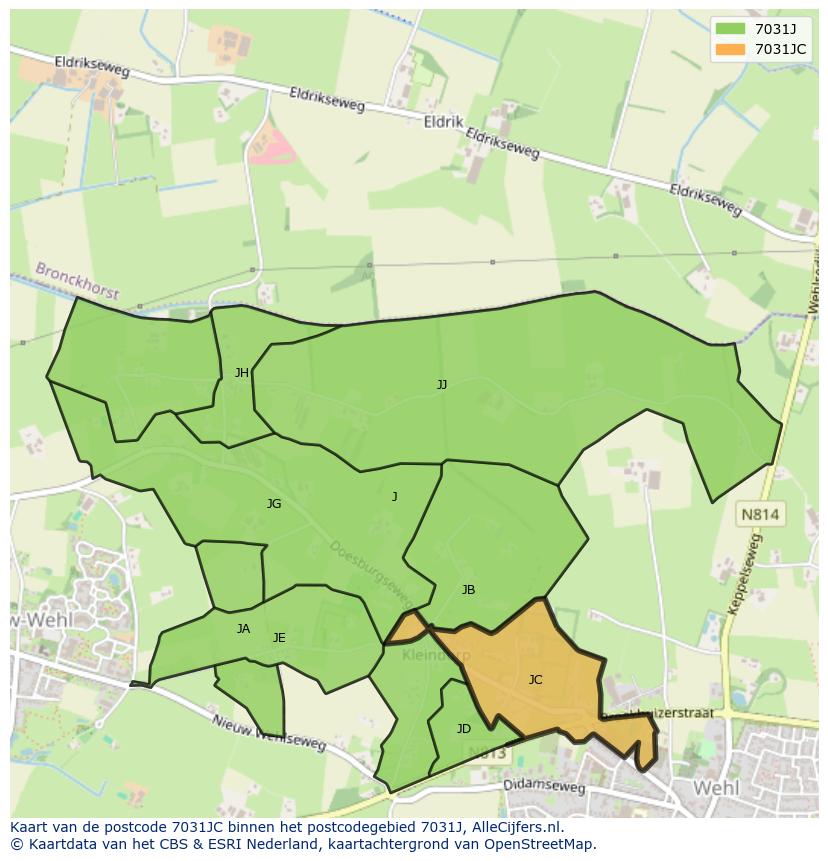 Afbeelding van het postcodegebied 7031 JC op de kaart.