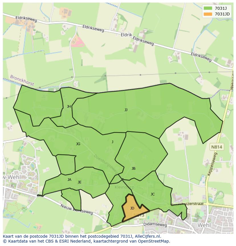 Afbeelding van het postcodegebied 7031 JD op de kaart.