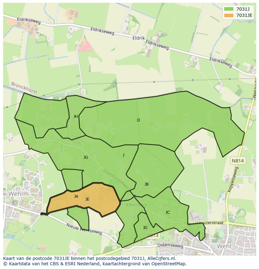 Afbeelding van het postcodegebied 7031 JE op de kaart.