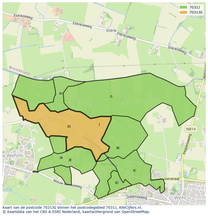 Afbeelding van het postcodegebied 7031 JG op de kaart.