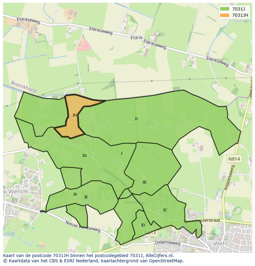 Afbeelding van het postcodegebied 7031 JH op de kaart.