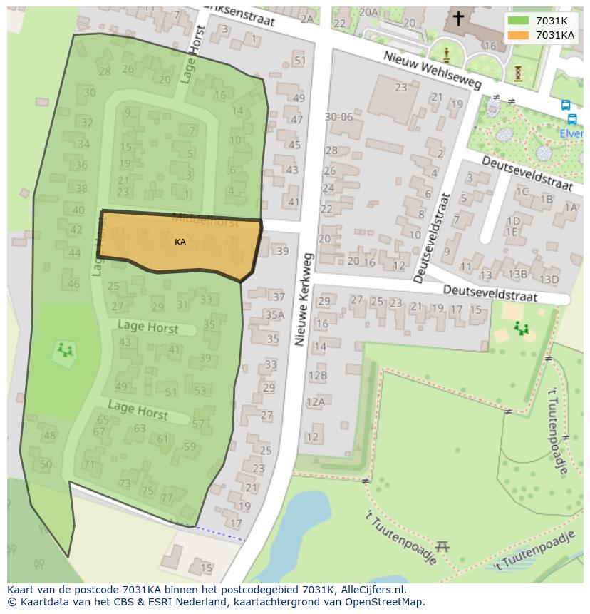 Afbeelding van het postcodegebied 7031 KA op de kaart.