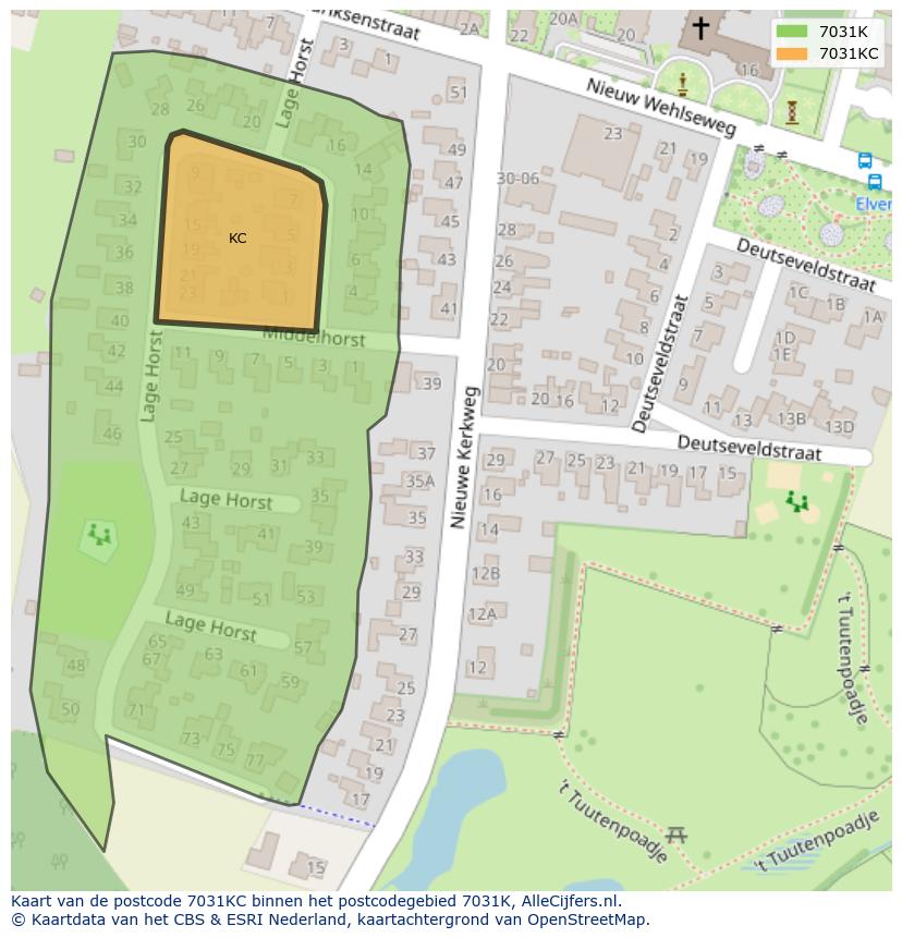 Afbeelding van het postcodegebied 7031 KC op de kaart.