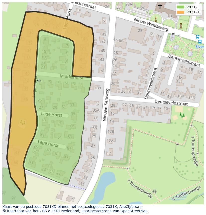 Afbeelding van het postcodegebied 7031 KD op de kaart.