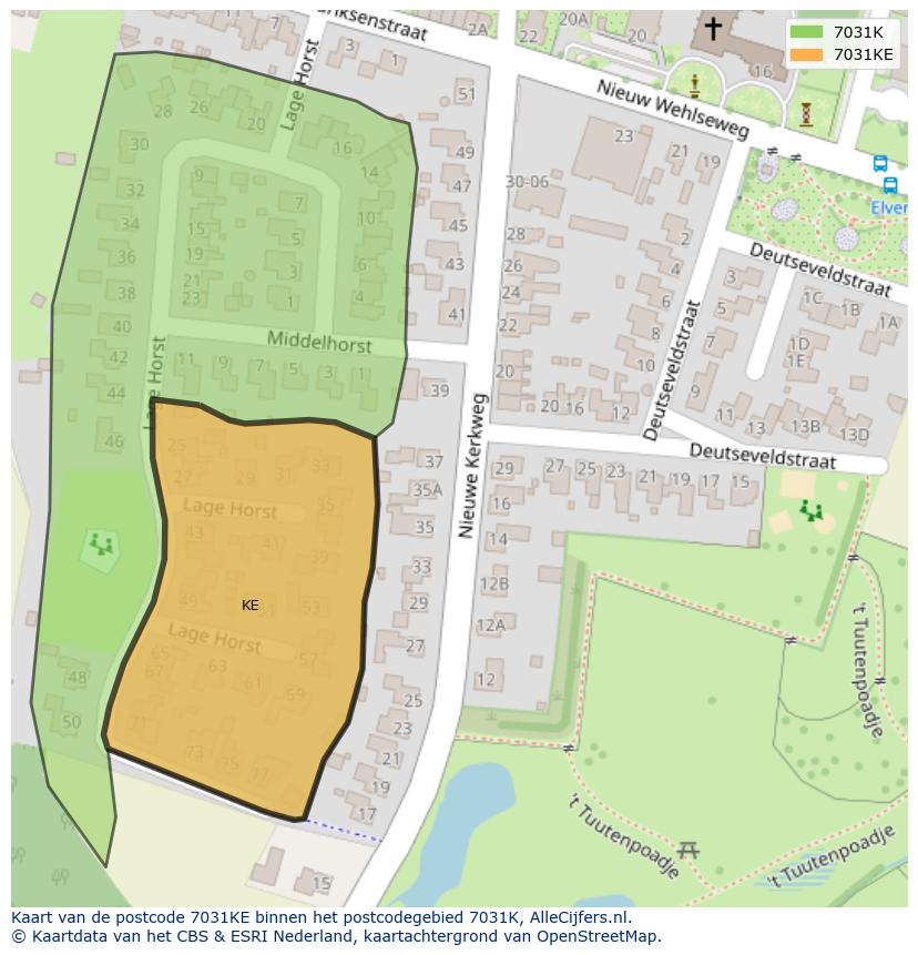 Afbeelding van het postcodegebied 7031 KE op de kaart.