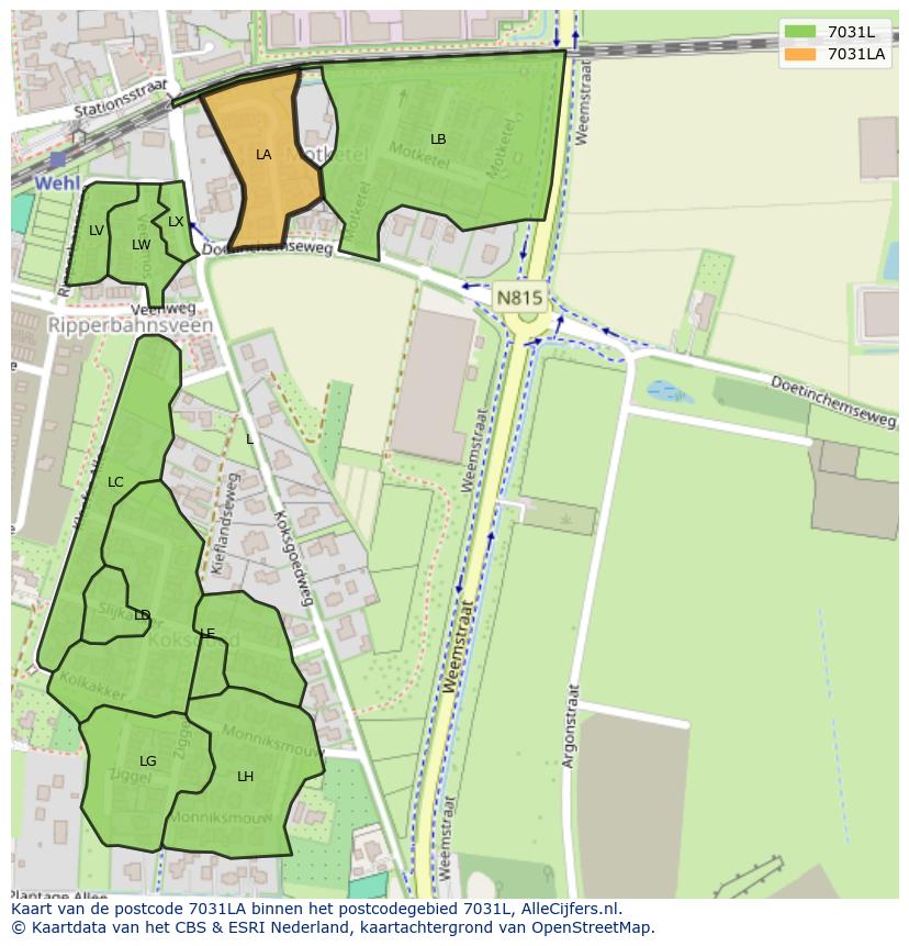 Afbeelding van het postcodegebied 7031 LA op de kaart.