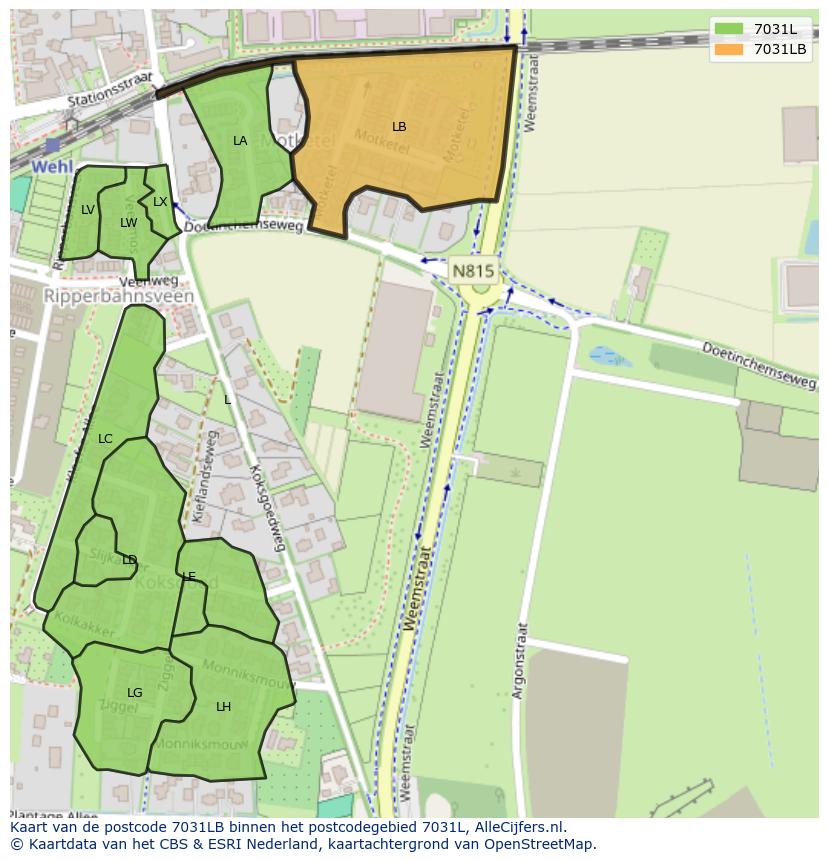 Afbeelding van het postcodegebied 7031 LB op de kaart.