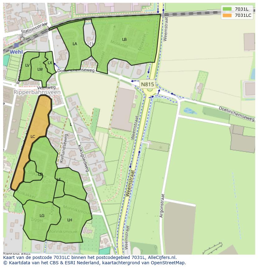 Afbeelding van het postcodegebied 7031 LC op de kaart.