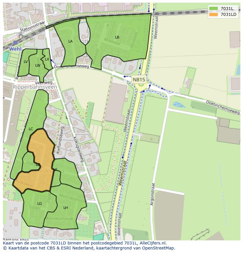 Afbeelding van het postcodegebied 7031 LD op de kaart.