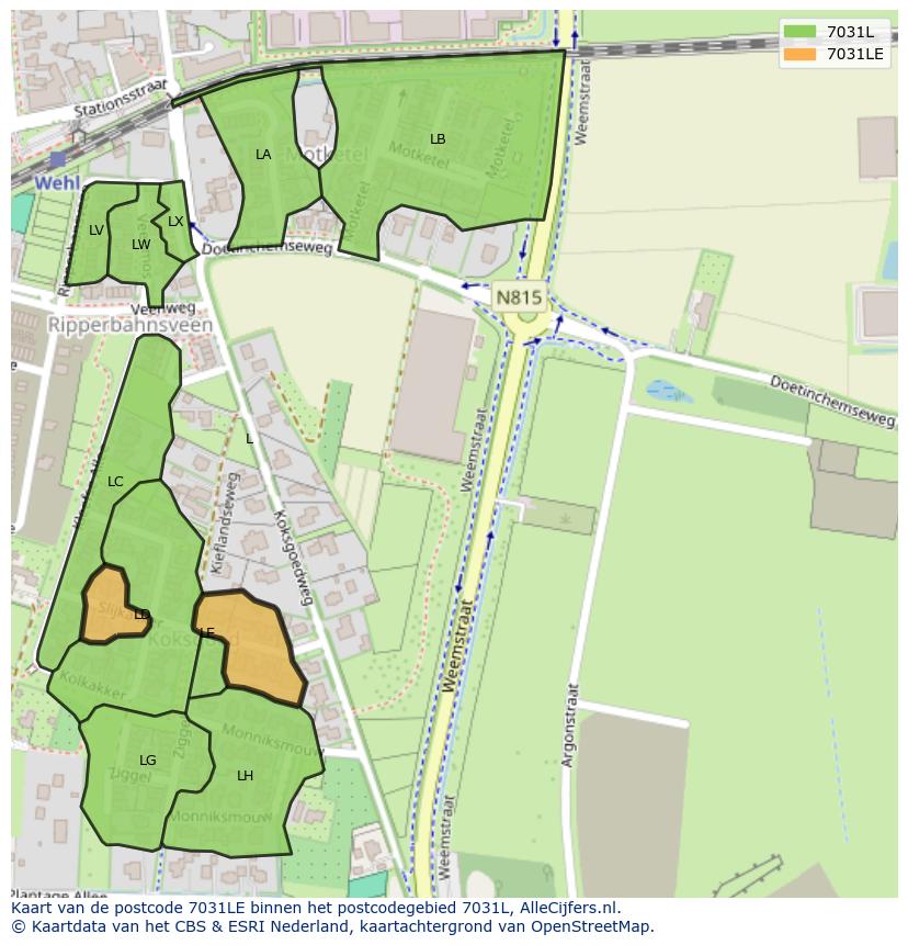 Afbeelding van het postcodegebied 7031 LE op de kaart.