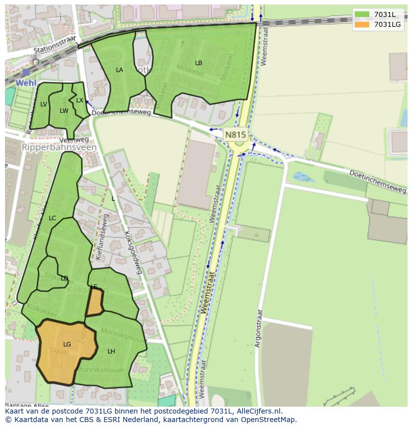 Afbeelding van het postcodegebied 7031 LG op de kaart.