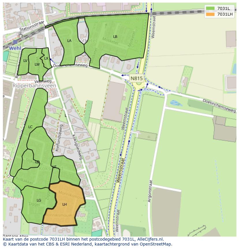Afbeelding van het postcodegebied 7031 LH op de kaart.