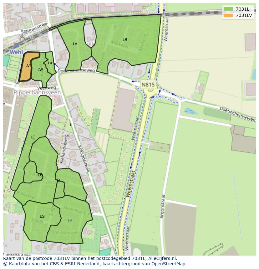 Afbeelding van het postcodegebied 7031 LV op de kaart.