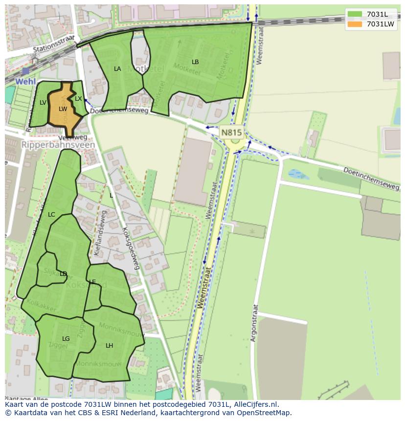 Afbeelding van het postcodegebied 7031 LW op de kaart.