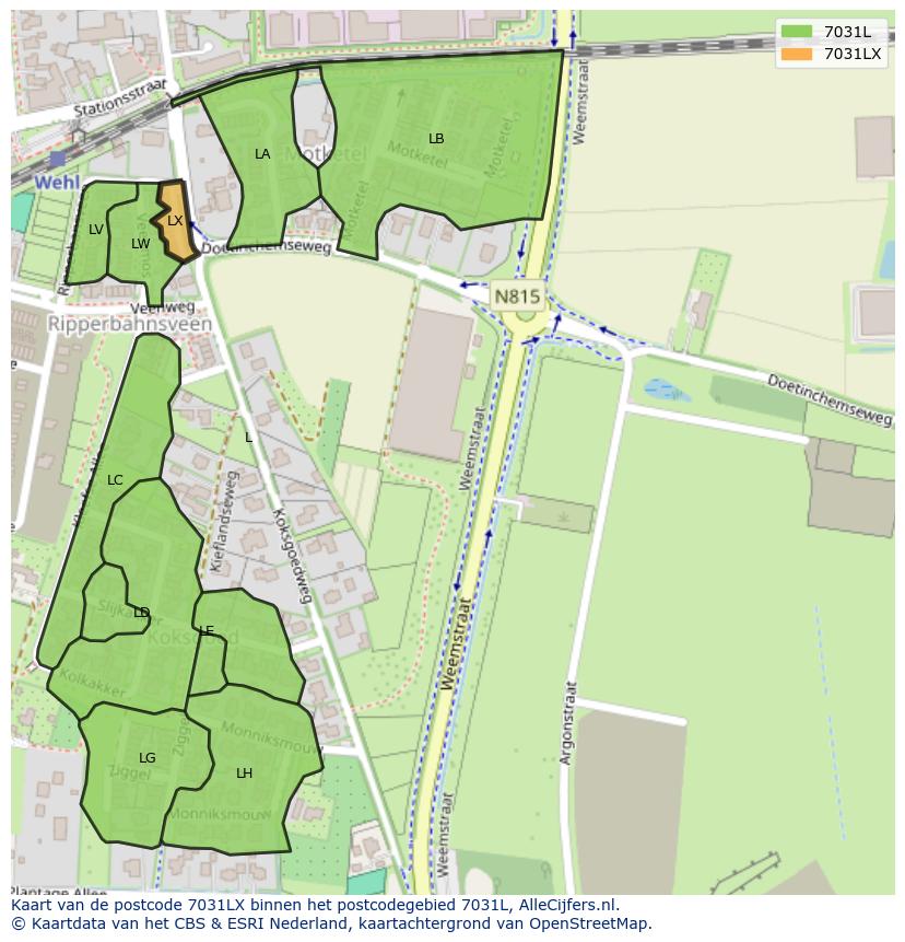 Afbeelding van het postcodegebied 7031 LX op de kaart.