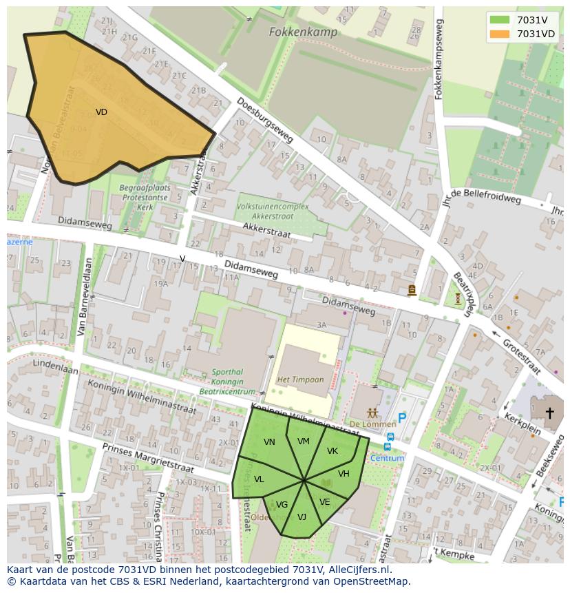 Afbeelding van het postcodegebied 7031 VD op de kaart.