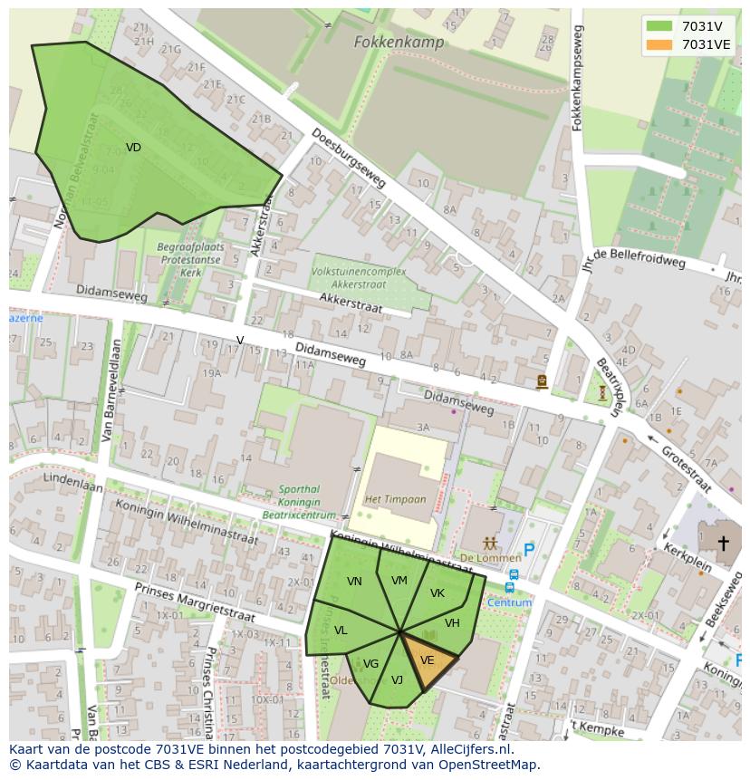 Afbeelding van het postcodegebied 7031 VE op de kaart.