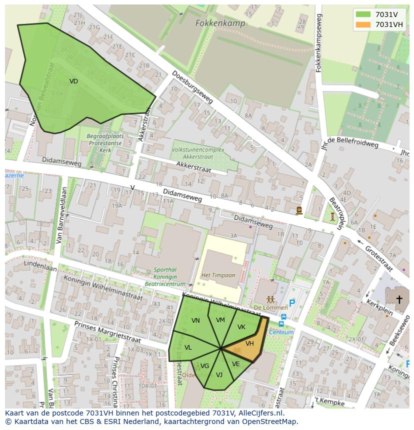 Afbeelding van het postcodegebied 7031 VH op de kaart.