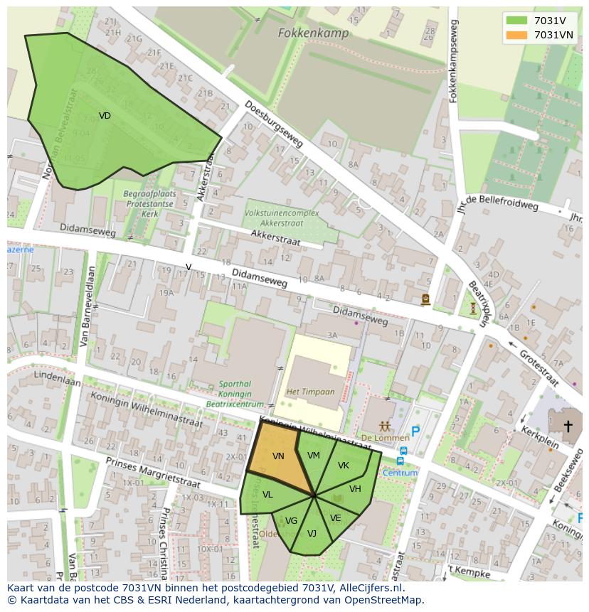 Afbeelding van het postcodegebied 7031 VN op de kaart.