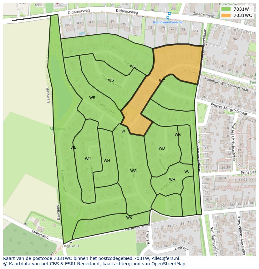 Afbeelding van het postcodegebied 7031 WC op de kaart.