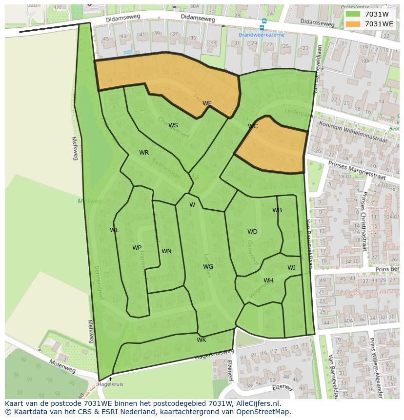 Afbeelding van het postcodegebied 7031 WE op de kaart.