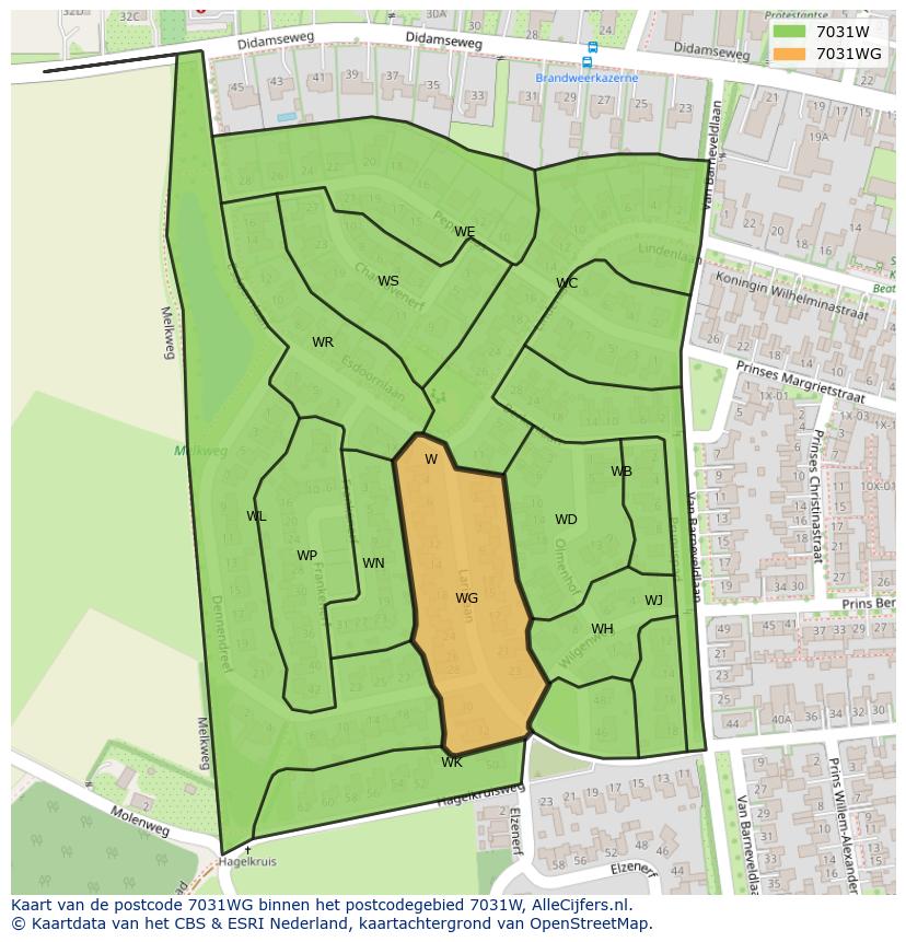 Afbeelding van het postcodegebied 7031 WG op de kaart.