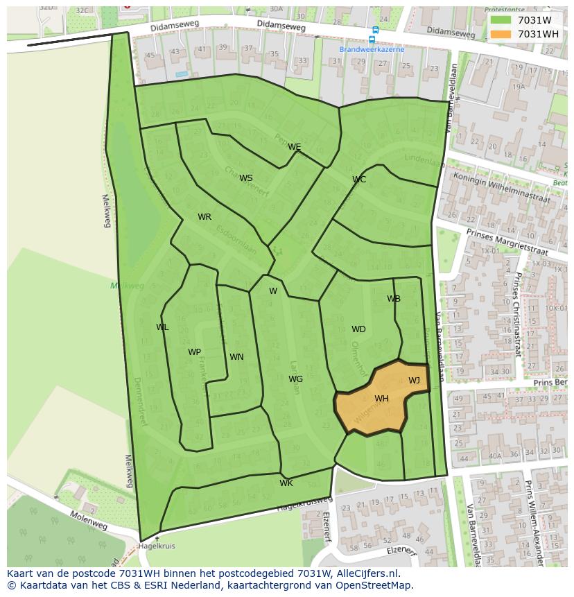 Afbeelding van het postcodegebied 7031 WH op de kaart.