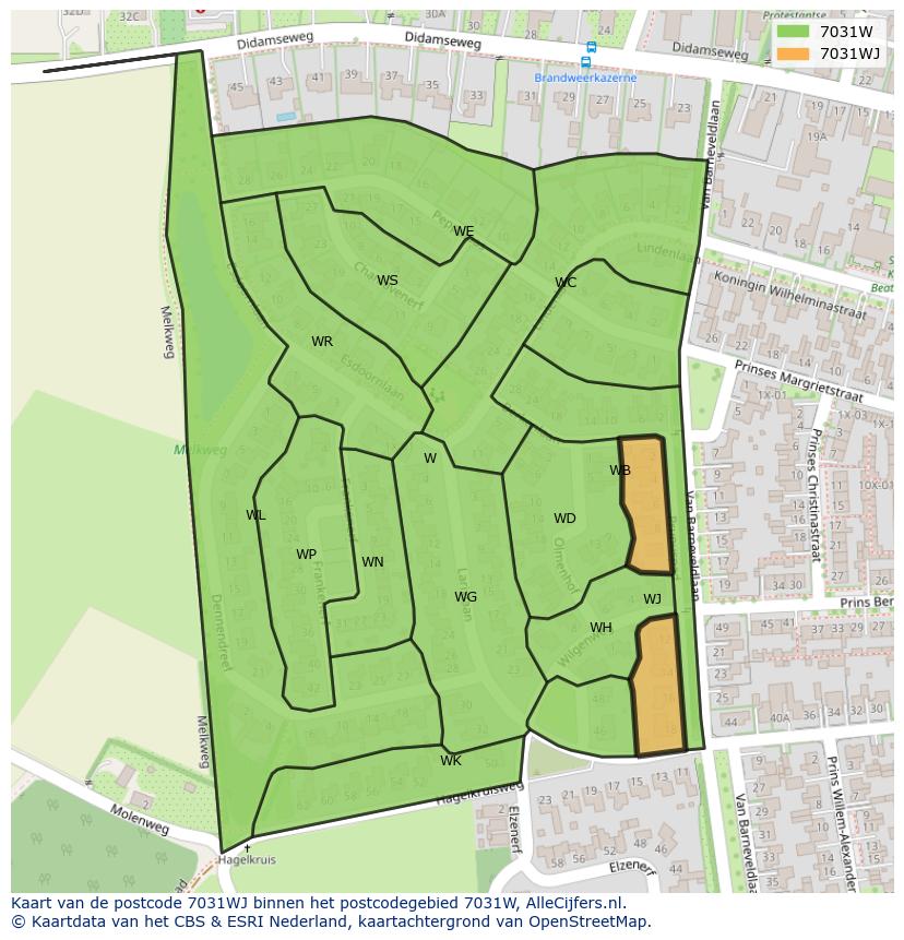 Afbeelding van het postcodegebied 7031 WJ op de kaart.