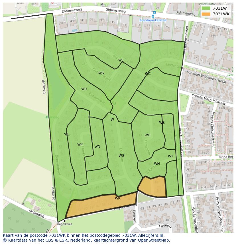 Afbeelding van het postcodegebied 7031 WK op de kaart.