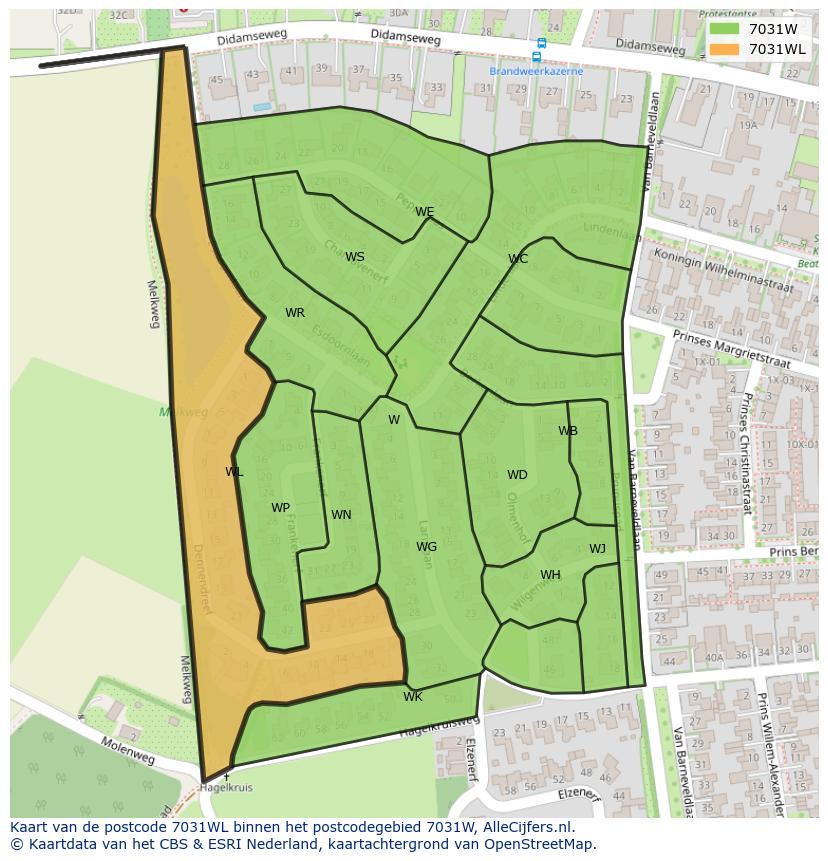 Afbeelding van het postcodegebied 7031 WL op de kaart.