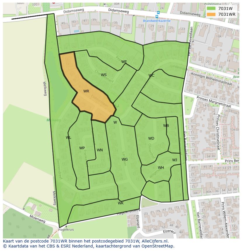 Afbeelding van het postcodegebied 7031 WR op de kaart.