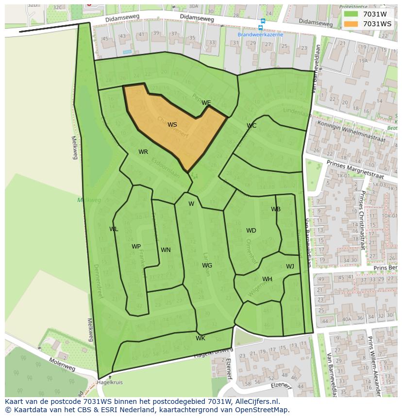 Afbeelding van het postcodegebied 7031 WS op de kaart.